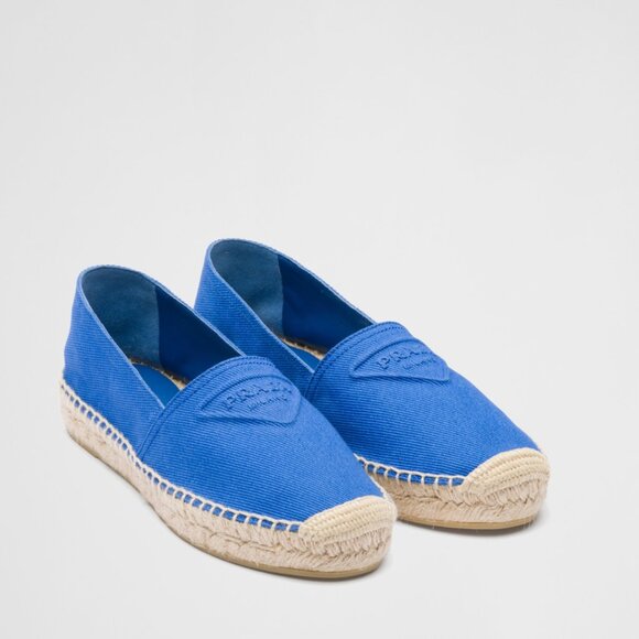 NWT Prada Espadrille Flat Shoes In Blue Canvas Embossed Triangle Logo Sz 35 - Picture 3 of 12